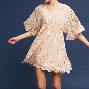Anthropologie Akemi + Kin Brooke Peach Ruffled Eyelet Swing Dress